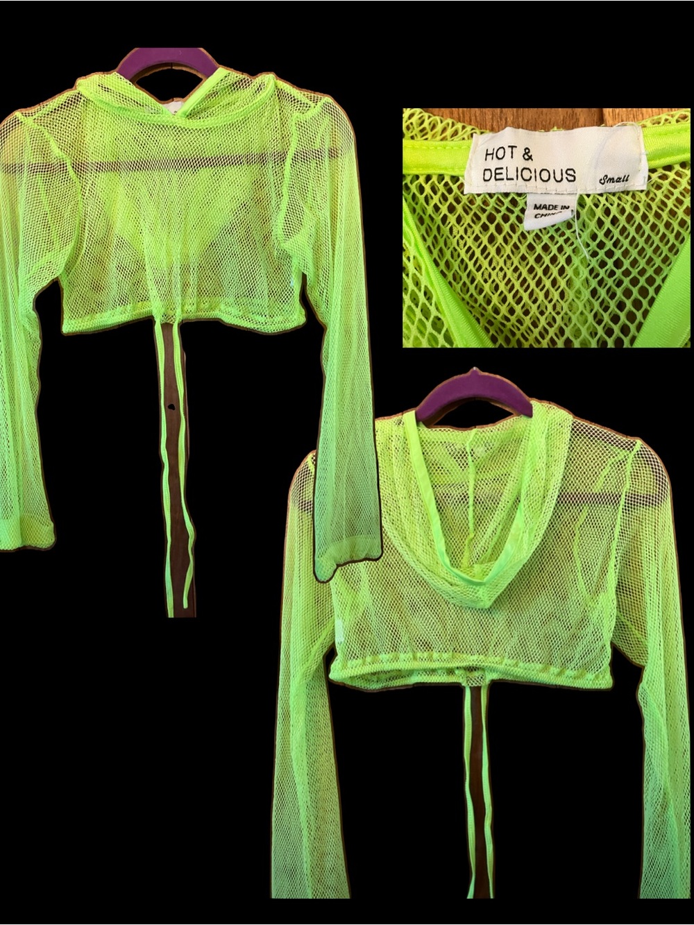 Hot & Delicious Neon Lime Mesh Cropped Hoodie - Women